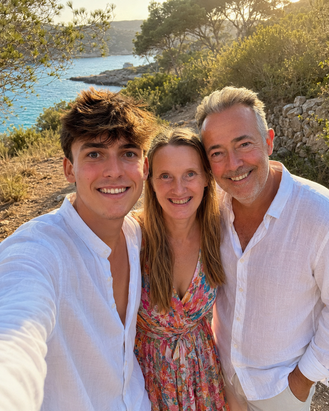Família sonriente en exterior en fotografía lifestyle de Zweet Cosmetics y comunidad mediterránea