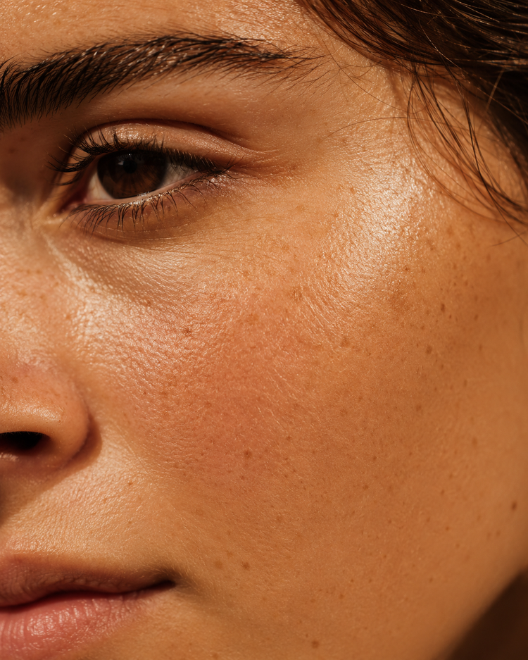 Primer plano de piel luminosa en imagen beauty de Zweet Cosmetics para cuidado facial natural
